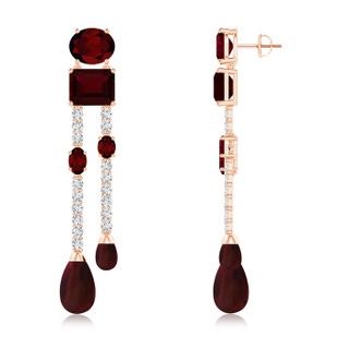 14x8mm A Multi Garnet Double Strand Drop Earrings in 9K Rose Gold