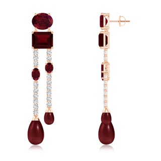 14x8mm AA Multi Garnet Double Strand Drop Earrings in Rose Gold