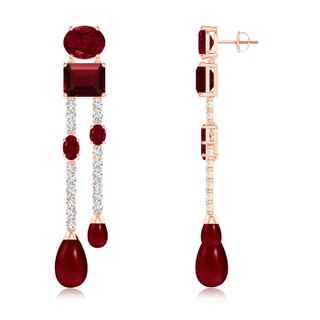 14x8mm AAA Multi Garnet Double Strand Drop Earrings in Rose Gold