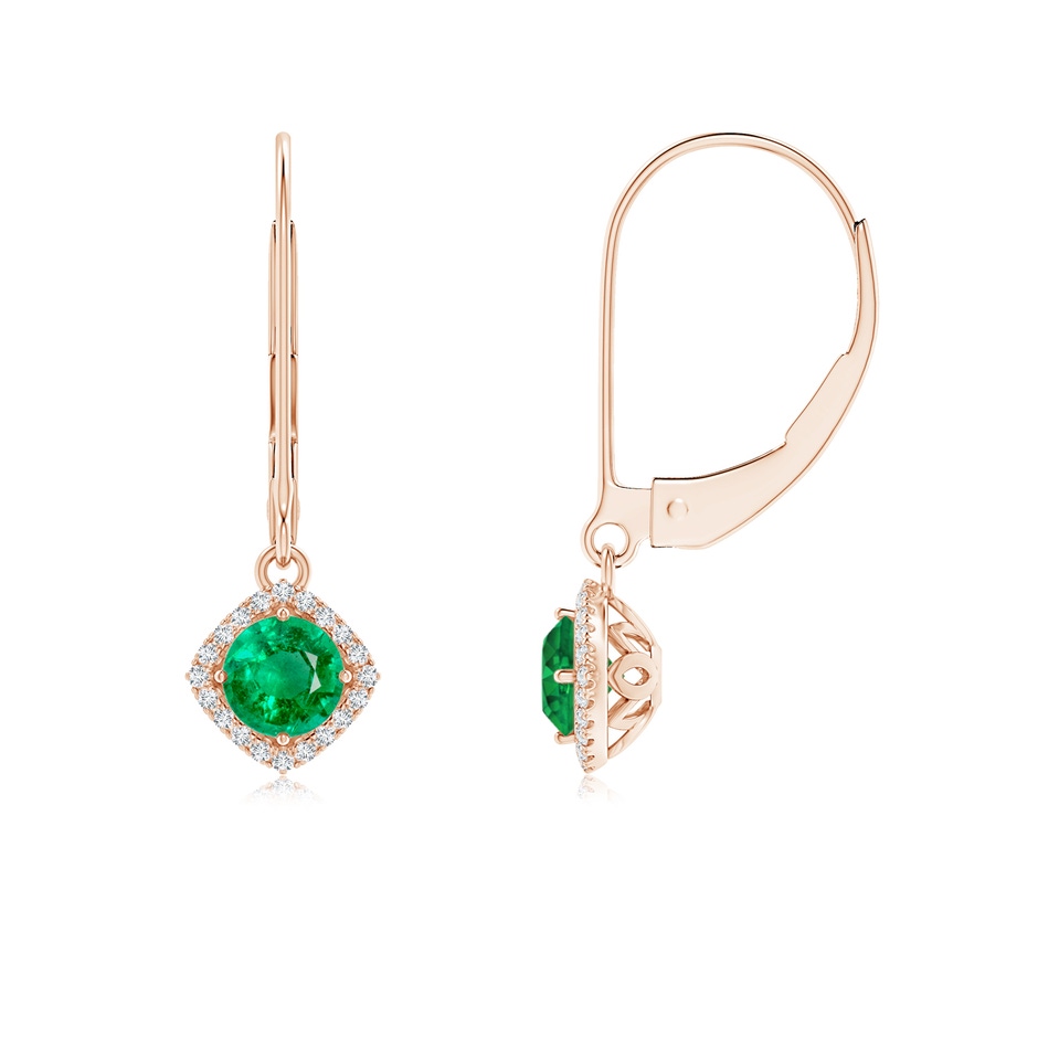 4mm AAA Vintage Inspired Round Emerald Halo Earrings with Filigree in Rose Gold 