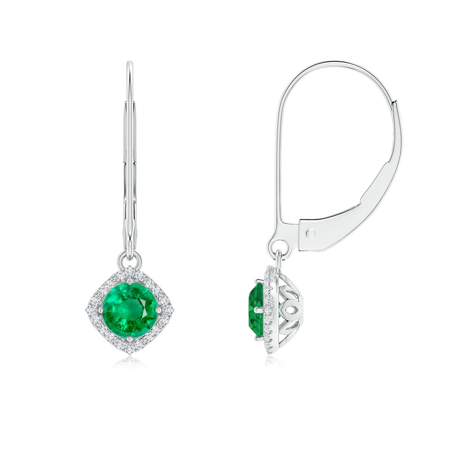 4mm AAA Vintage Inspired Round Emerald Halo Earrings with Filigree in White Gold 