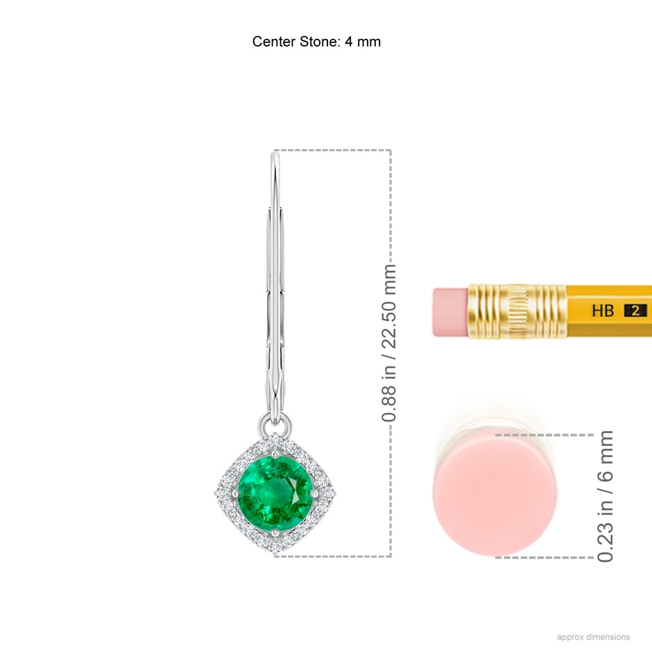 4mm AAA Vintage Inspired Round Emerald Halo Earrings with Filigree in White Gold ruler