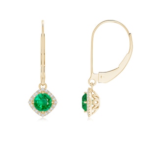 4mm AAA Vintage Inspired Round Emerald Halo Earrings with Filigree in Yellow Gold