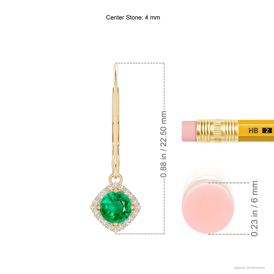 4mm AAA Vintage Inspired Round Emerald Halo Earrings with Filigree in Yellow Gold ruler