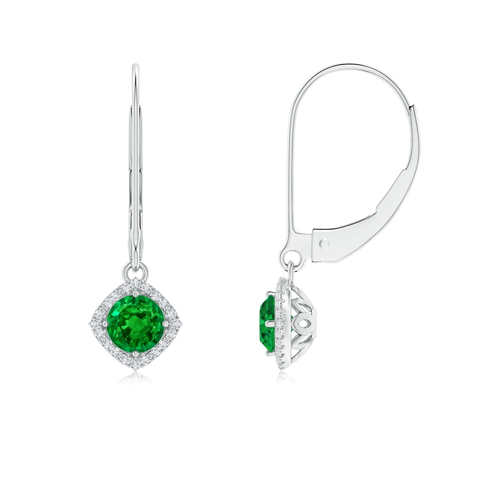 4mm AAAA Vintage Inspired Round Emerald Halo Earrings with Filigree in 9K White Gold