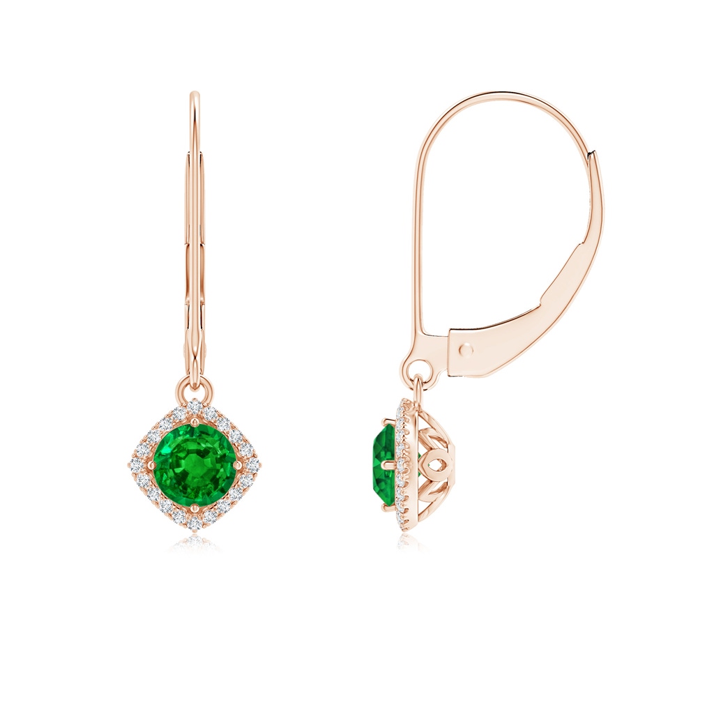 4mm AAAA Vintage Inspired Round Emerald Halo Earrings with Filigree in Rose Gold