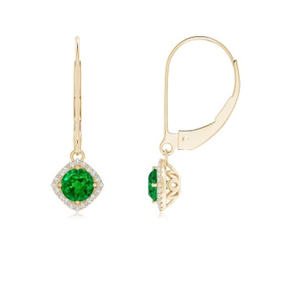 4mm AAAA Vintage Inspired Round Emerald Halo Earrings with Filigree in Yellow Gold