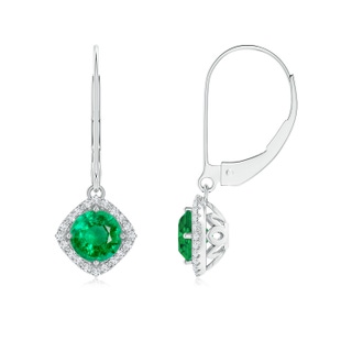 5mm AAA Vintage Inspired Round Emerald Halo Earrings with Filigree in P950 Platinum