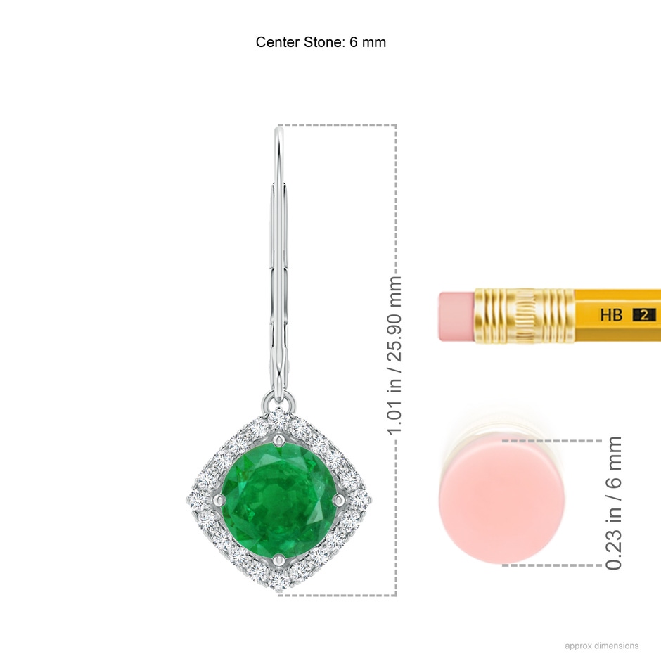 6mm AA Vintage Inspired Round Emerald Halo Earrings with Filigree in White Gold ruler