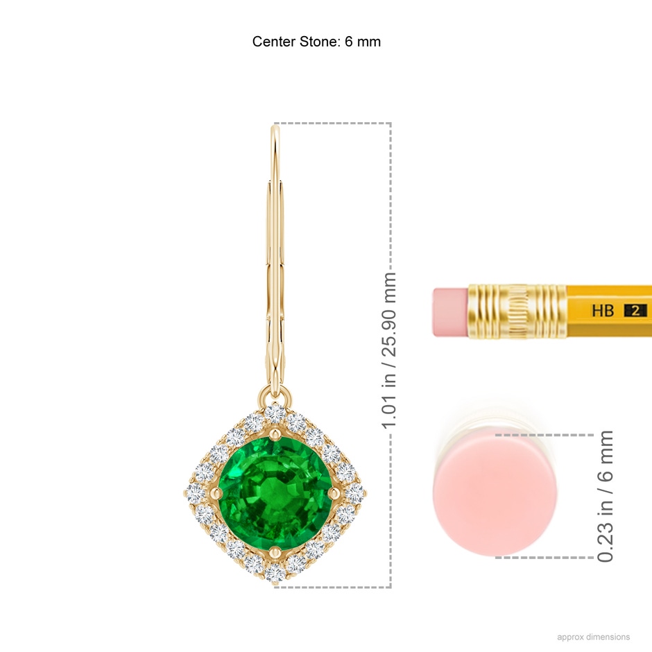 6mm AAAA Vintage Inspired Round Emerald Halo Earrings with Filigree in Yellow Gold ruler