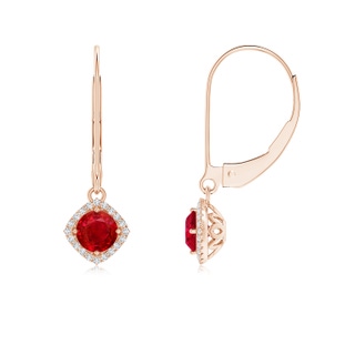 4mm AAA Vintage Inspired Round Ruby Halo Earrings with Filigree in 9K Rose Gold