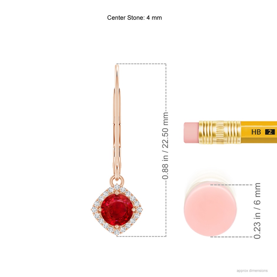 4mm AAA Vintage Inspired Round Ruby Halo Earrings with Filigree in 9K Rose Gold ruler