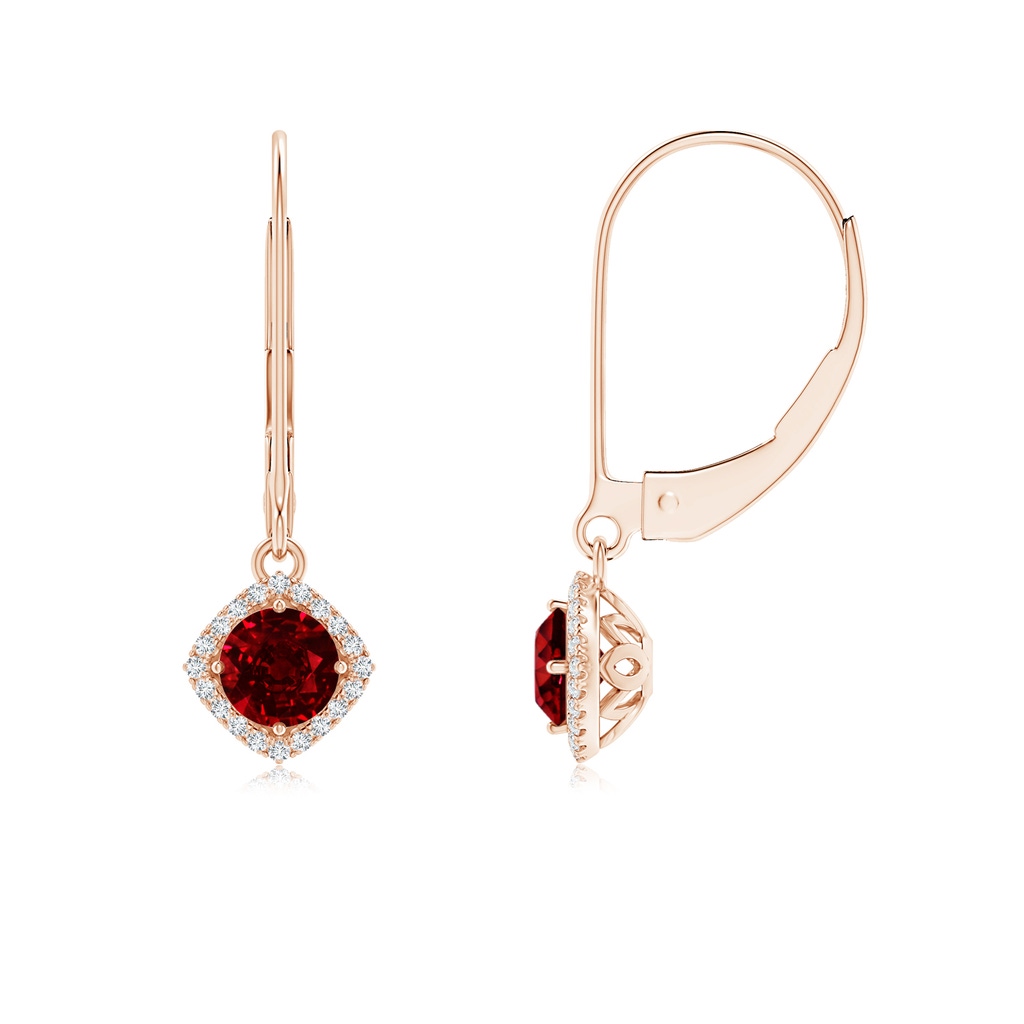 4mm AAAA Vintage Inspired Round Ruby Halo Earrings with Filigree in Rose Gold