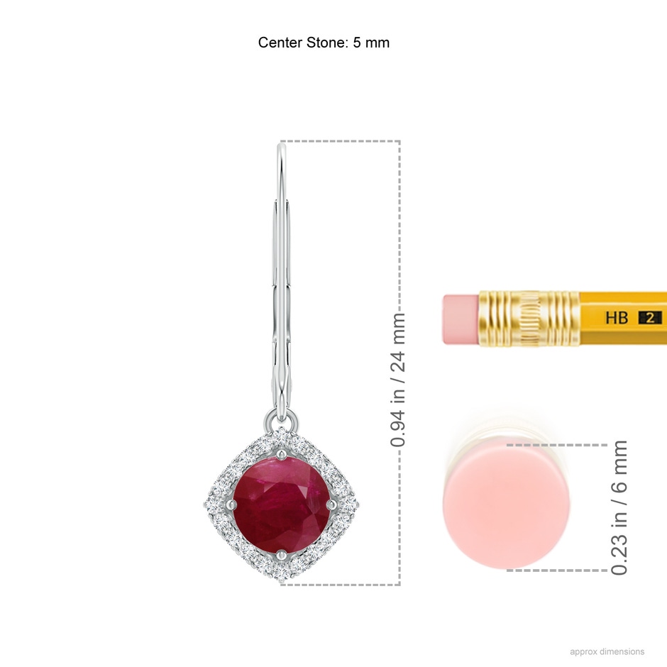 5mm A Vintage Inspired Round Ruby Halo Earrings with Filigree in White Gold ruler