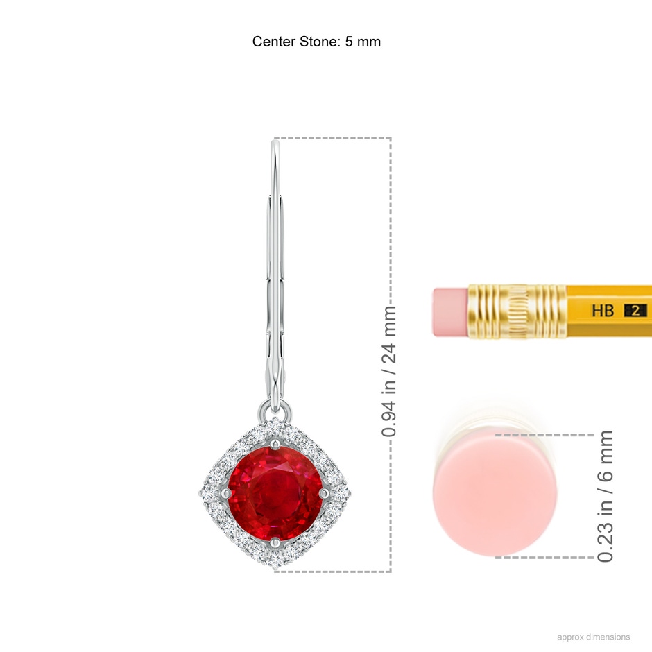 5mm AAA Vintage Inspired Round Ruby Halo Earrings with Filigree in P950 Platinum ruler