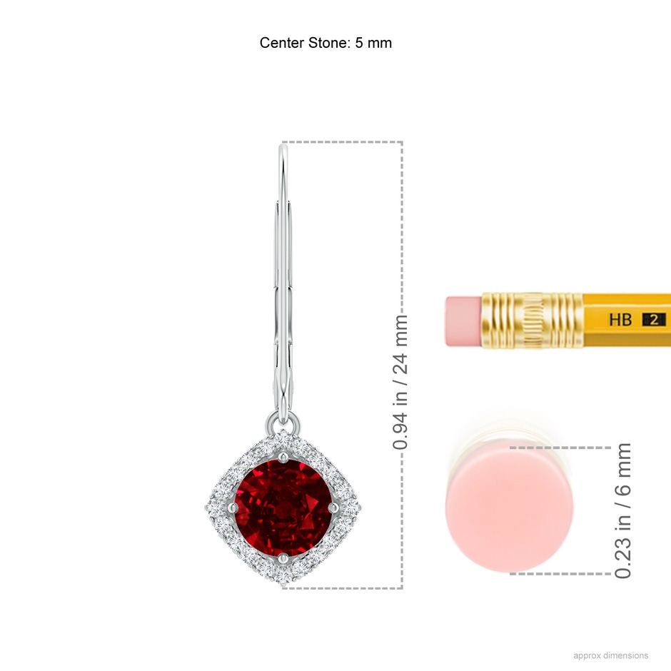 5mm Lab-Grown Vintage Inspired Round Ruby Halo Earrings with Filigree in White Gold ruler