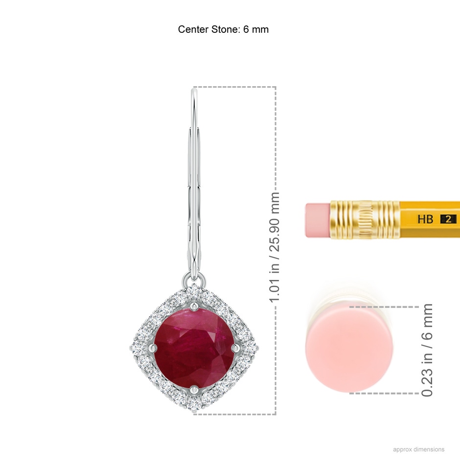 6mm A Vintage Inspired Round Ruby Halo Earrings with Filigree in White Gold ruler