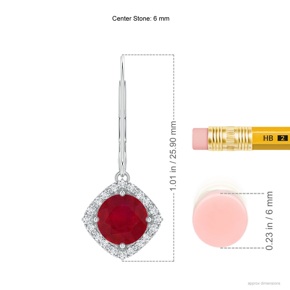 6mm AA Vintage Inspired Round Ruby Halo Earrings with Filigree in P950 Platinum ruler