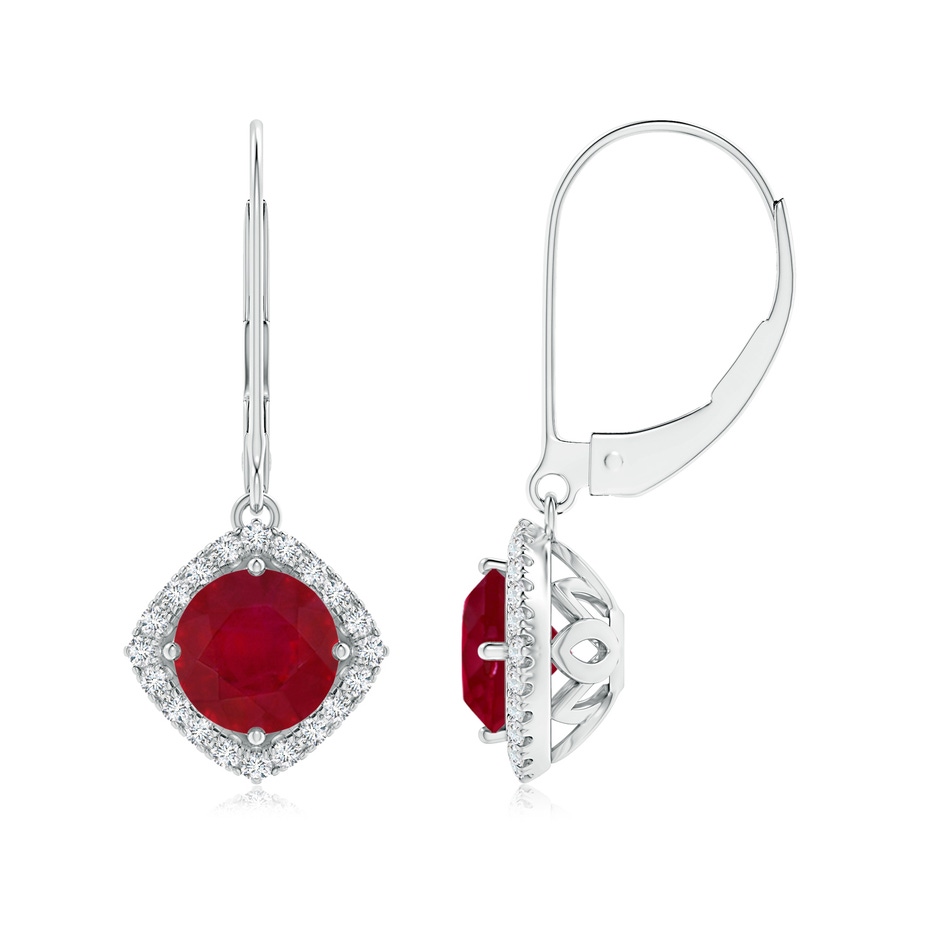 6mm AA Vintage Inspired Round Ruby Halo Earrings with Filigree in White Gold 