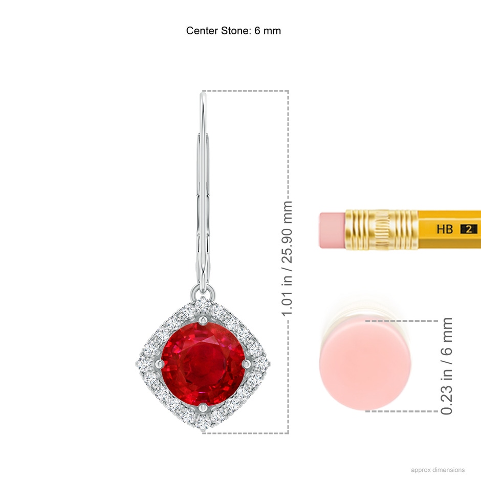 6mm AAA Vintage Inspired Round Ruby Halo Earrings with Filigree in P950 Platinum ruler