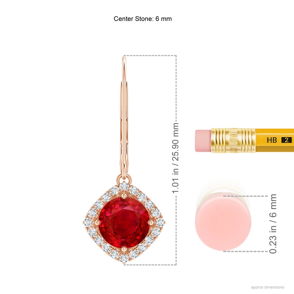 6mm AAA Vintage Inspired Round Ruby Halo Earrings with Filigree in Rose Gold ruler