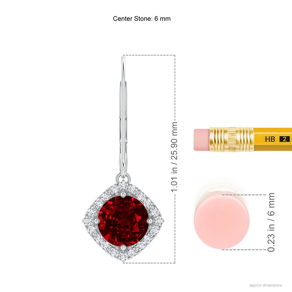 6mm AAAA Vintage Inspired Round Ruby Halo Earrings with Filigree in P950 Platinum ruler