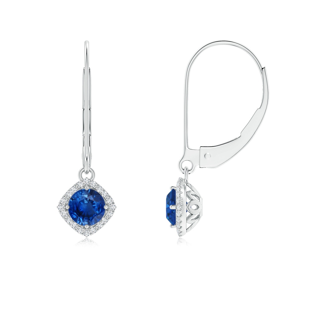 4mm AAA Vintage Inspired Round Sapphire Halo Earrings with Filigree in White Gold