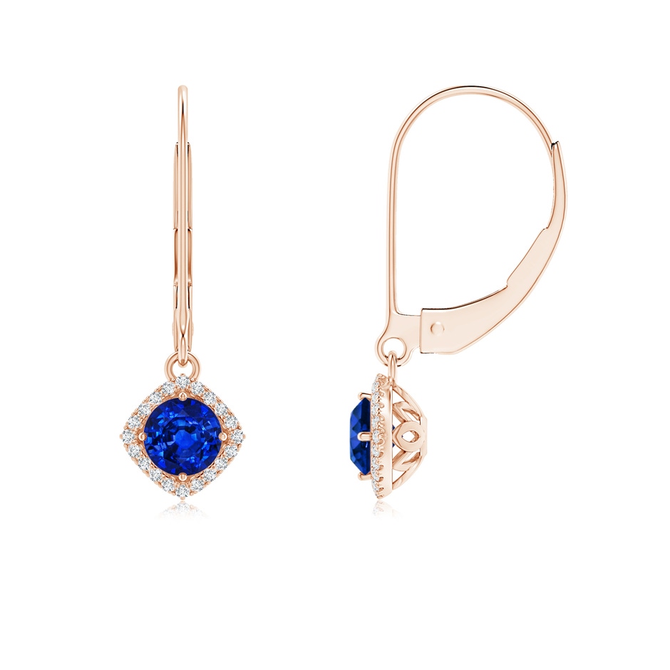 4mm AAAA Vintage Inspired Round Sapphire Halo Earrings with Filigree in Rose Gold 