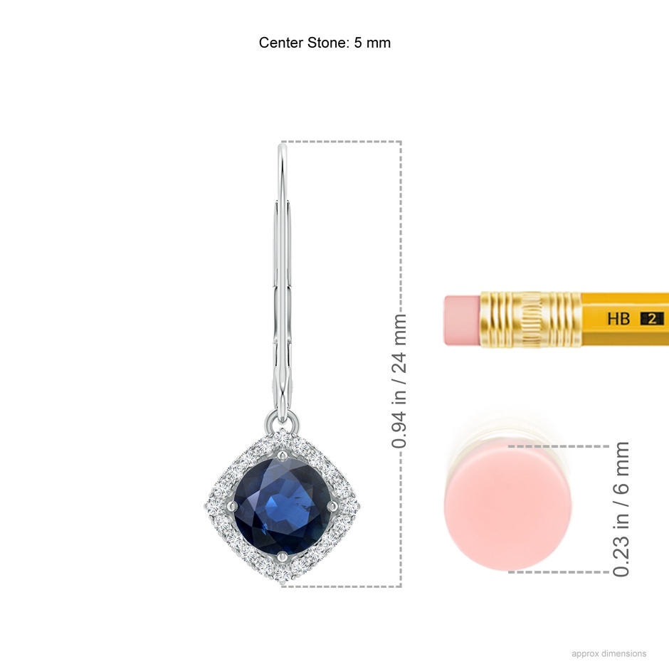 5mm AA Vintage Inspired Round Sapphire Halo Earrings with Filigree in White Gold ruler