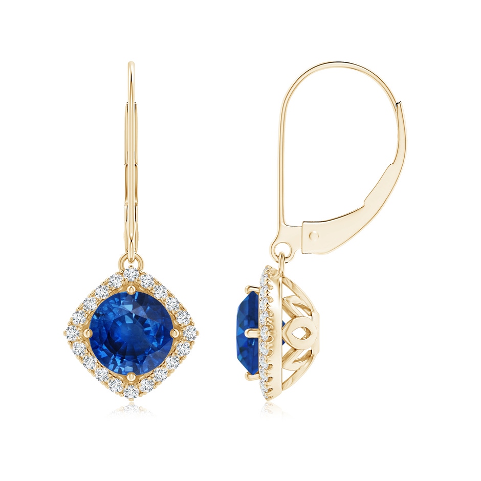 6mm AAA Vintage Inspired Round Sapphire Halo Earrings with Filigree in Yellow Gold 