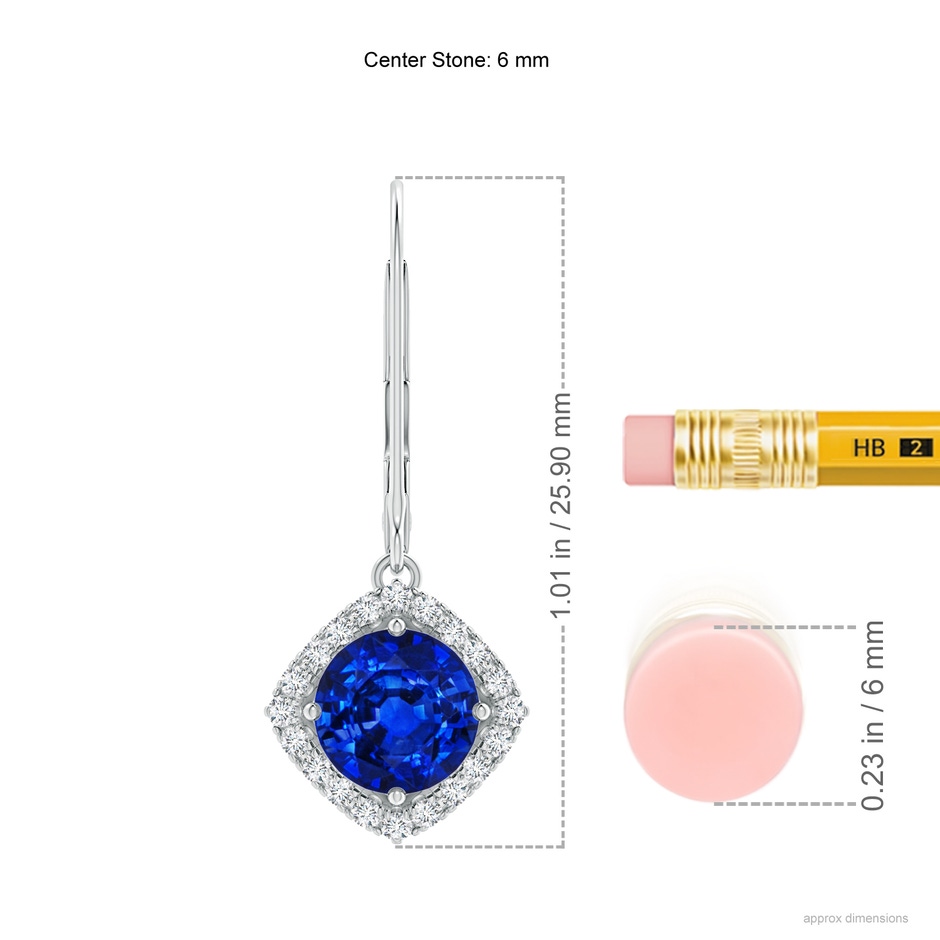 6mm AAAA Vintage Inspired Round Sapphire Halo Earrings with Filigree in P950 Platinum ruler