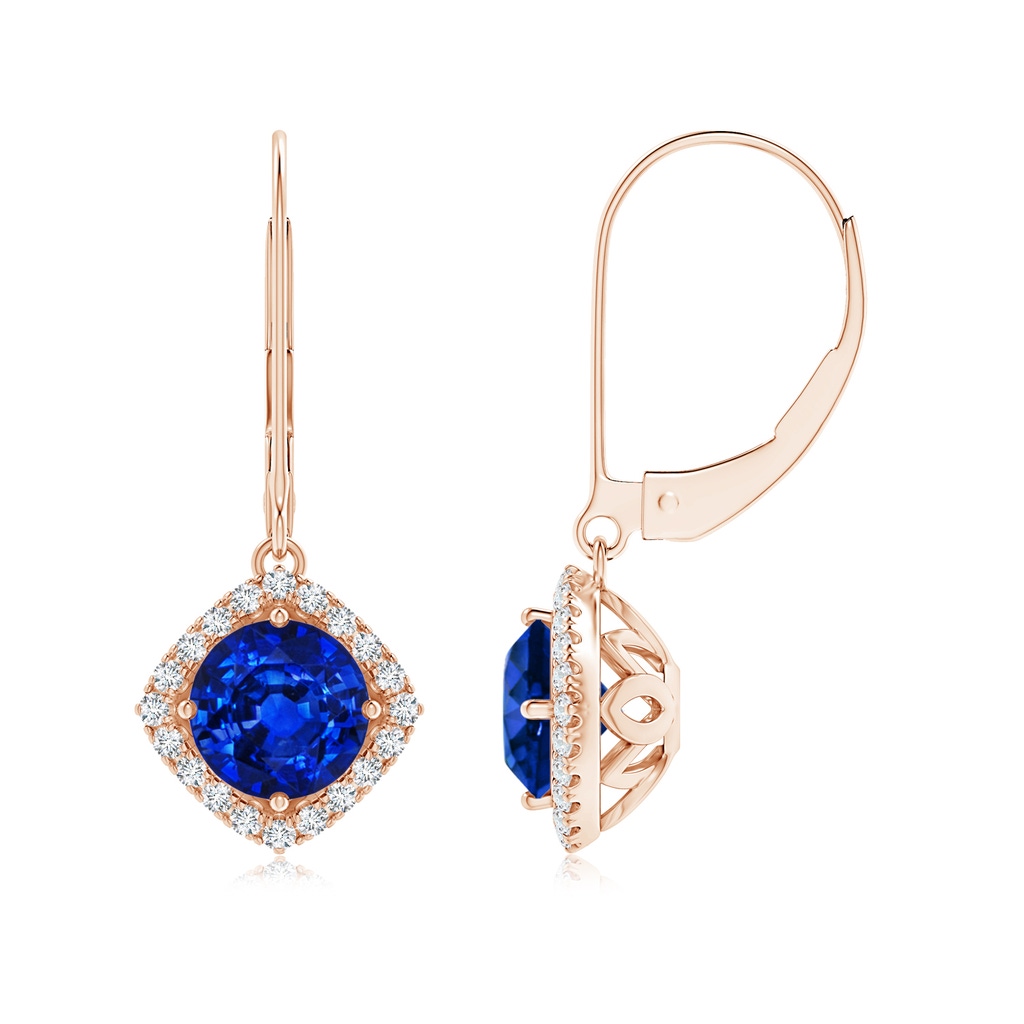 6mm AAAA Vintage Inspired Round Sapphire Halo Earrings with Filigree in Rose Gold