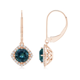 6mm AAA Vintage Inspired Teal Montana Sapphire Halo Earrings with Filigree in Rose Gold