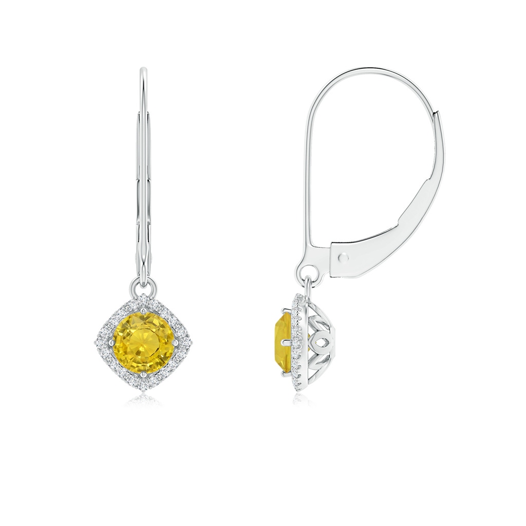 4mm AAA Vintage Inspired Round Yellow Sapphire Earrings with Filigree in White Gold