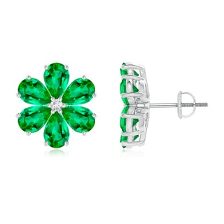 6x4mm AAA Nature Inspired Emerald & Diamond Flower Earrings in White Gold