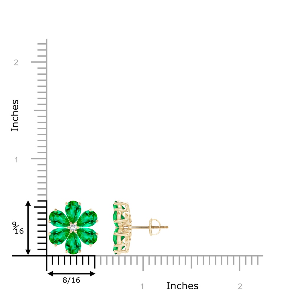 6x4mm AAA Nature Inspired Emerald & Diamond Flower Earrings in Yellow Gold Product Image