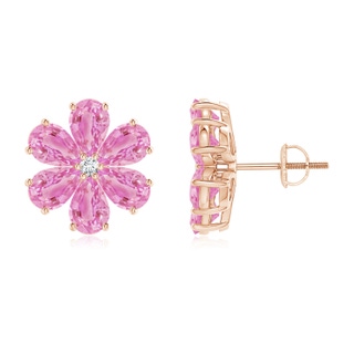 6x4mm A Nature Inspired Pink Sapphire & Diamond Flower Earrings in 9K Rose Gold