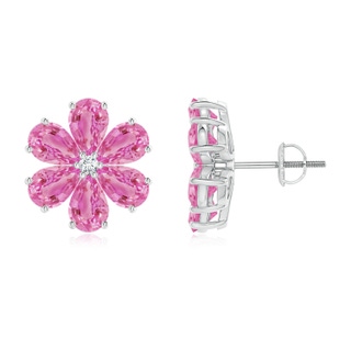 6x4mm AA Nature Inspired Pink Sapphire & Diamond Flower Earrings in P950 Platinum