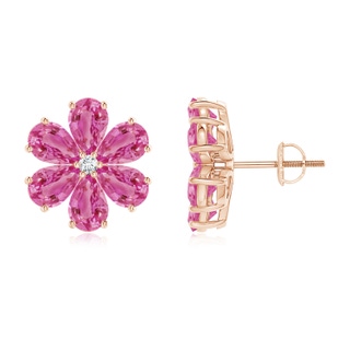 6x4mm AAA Nature Inspired Pink Sapphire & Diamond Flower Earrings in 9K Rose Gold