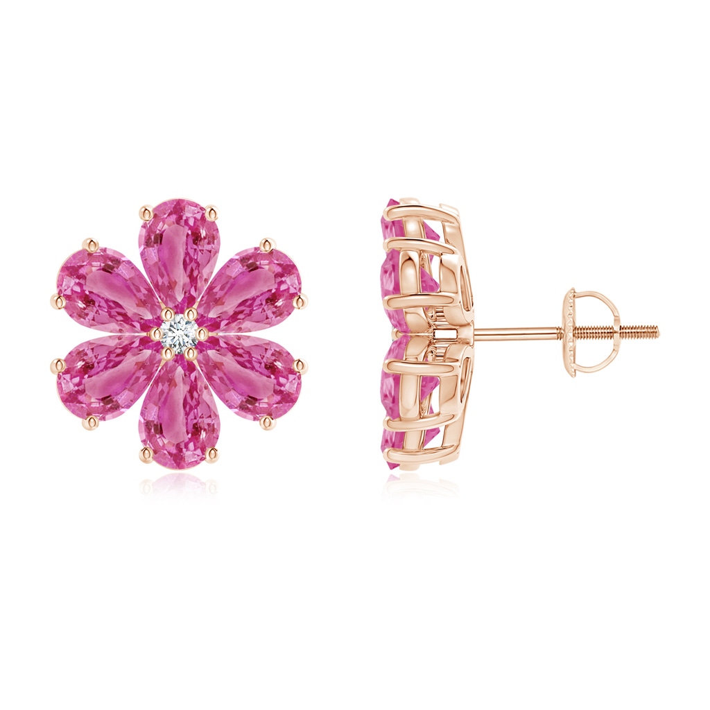 6x4mm AAA Nature Inspired Pink Sapphire & Diamond Flower Earrings in Rose Gold