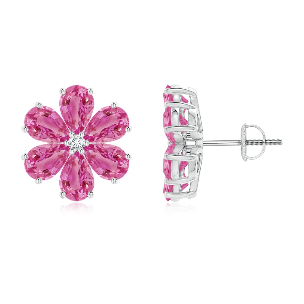 6x4mm AAA Nature Inspired Pink Sapphire & Diamond Flower Earrings in White Gold