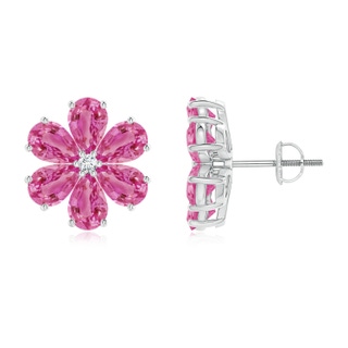 6x4mm AAA Nature Inspired Pink Sapphire & Diamond Flower Earrings in White Gold