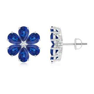 6x4mm AAA Nature Inspired Blue Sapphire & Diamond Flower Earrings in P950 Platinum