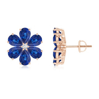 6x4mm AAA Nature Inspired Blue Sapphire & Diamond Flower Earrings in Rose Gold