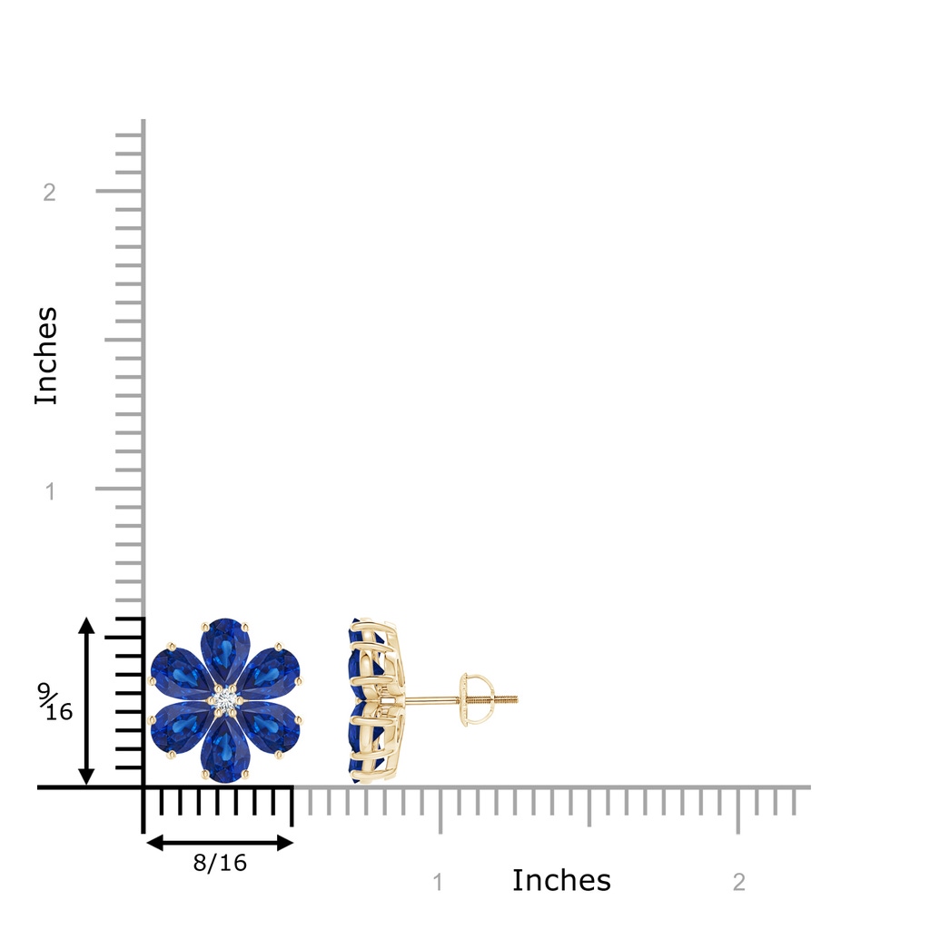 6x4mm AAA Nature Inspired Blue Sapphire & Diamond Flower Earrings in Yellow Gold Product Image