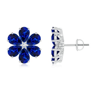 6x4mm AAAA Nature Inspired Blue Sapphire & Diamond Flower Earrings in P950 Platinum
