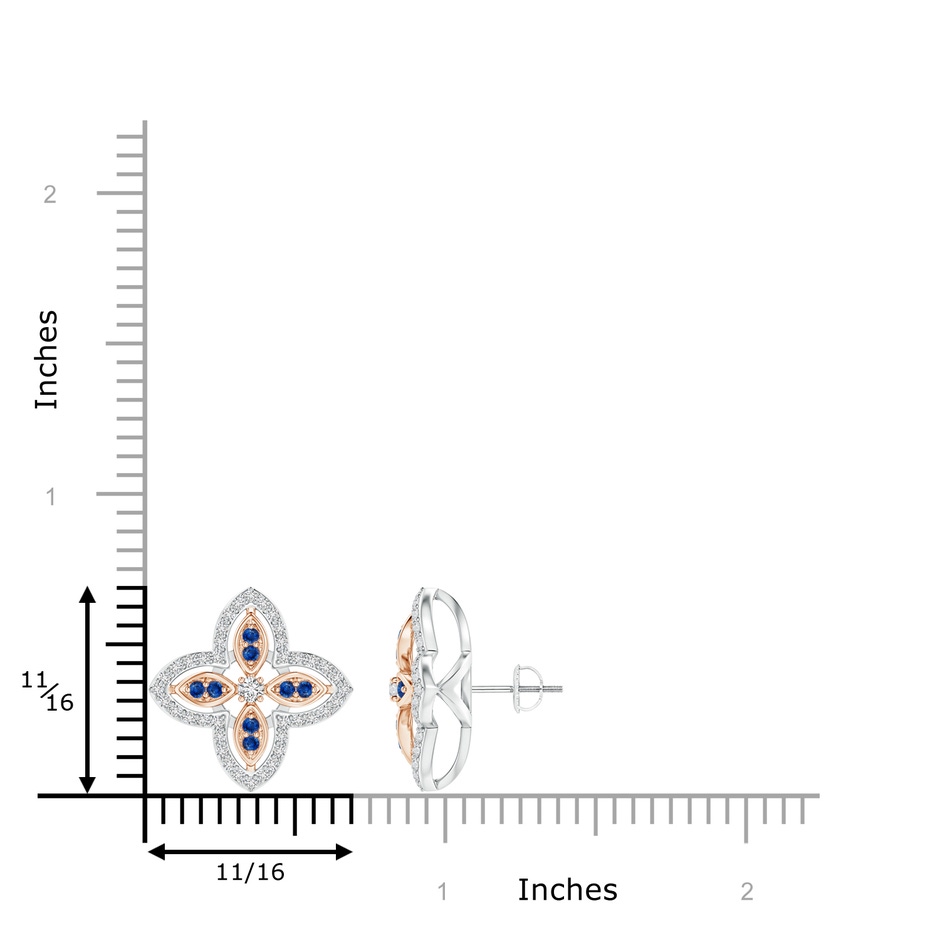 2mm HSI2 Diamond & Sapphire Halo Two Tone Floral Earrings in White Gold Rose Gold product image