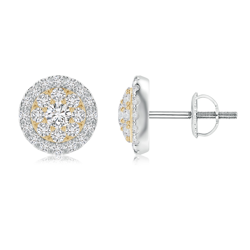 2.5mm HSI2 Diamond Double Halo Stud Earrings in White Gold Yellow Gold