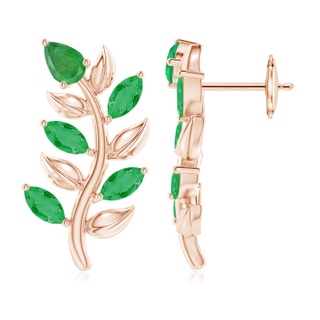 5x3mm A Pear and Marquise Emerald Olive Branch Earrings in 9K Rose Gold