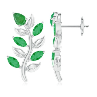 5x3mm A Pear and Marquise Emerald Olive Branch Earrings in White Gold